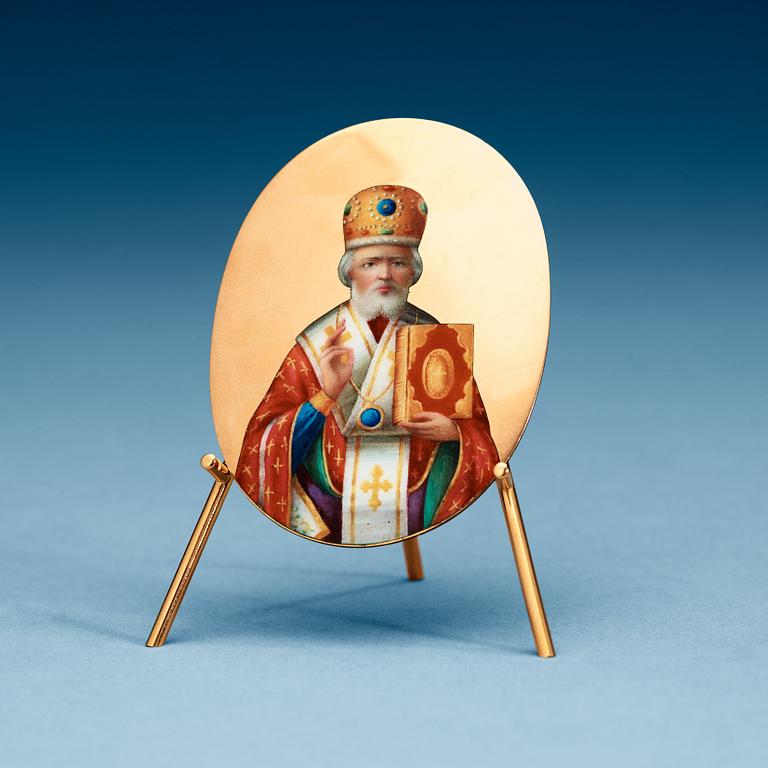 A Russian 19th century gold and enamel miniature-plaque, unmarked.