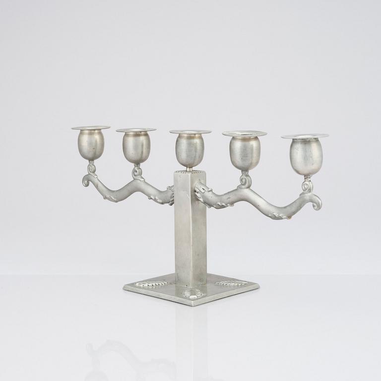 Robert Hult, a five light pewter candelabrum, Svenskt Tenn, Stockholm 1928.