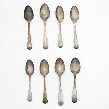 Eight Swedish silver spoons, 18th-19th century.