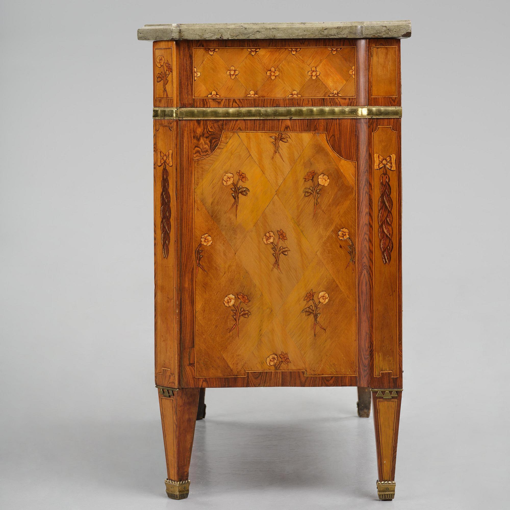 A Gustavian marquetry commode by J. Hultsten (master in Stockholm 1773-94).