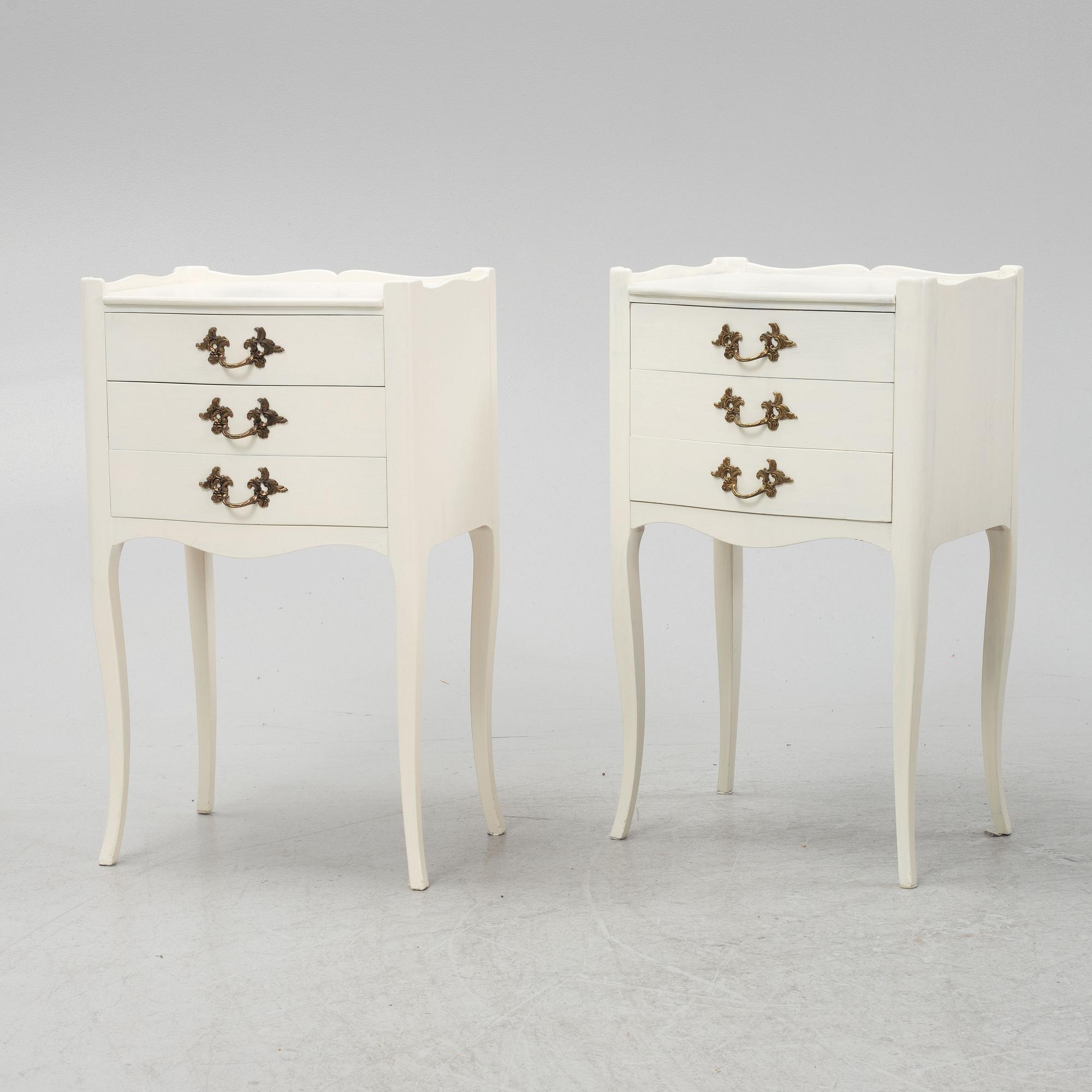 A pair of Rococo style bedside tables, mid 20th century.