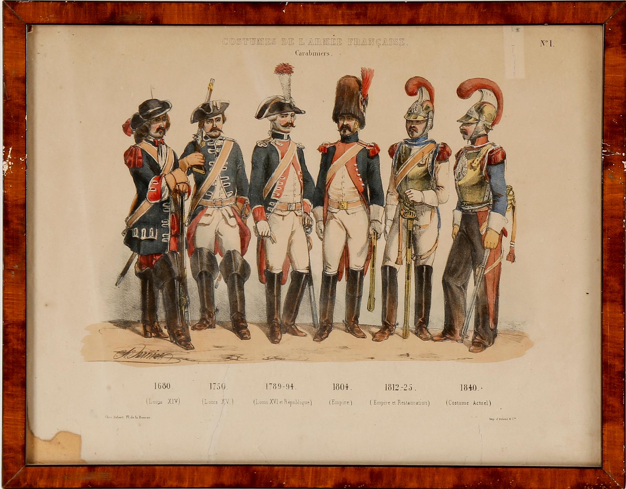 LITOGRAFISKA UNIFORMPLANSCHER, 8 st, Costumes de l'armée Française, 1800-talets slut.