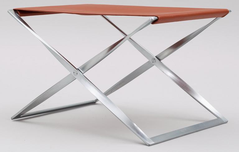A Poul Kjaerholm 'PK-91' steel and brown leather stool, Fritz Hansen, Denmark.