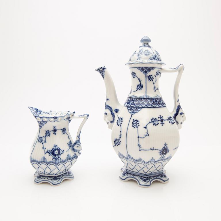 Coffee pot and cream jug, porcelain, "Musselmalet helblond", model 1030 and 1032, Royal Copenhagen, Denmark.
