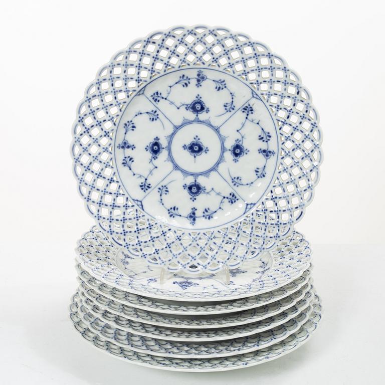 Royal Copenhagen, Seven 'Musselmalet Full Lace' plates, Denmark, 20th century.