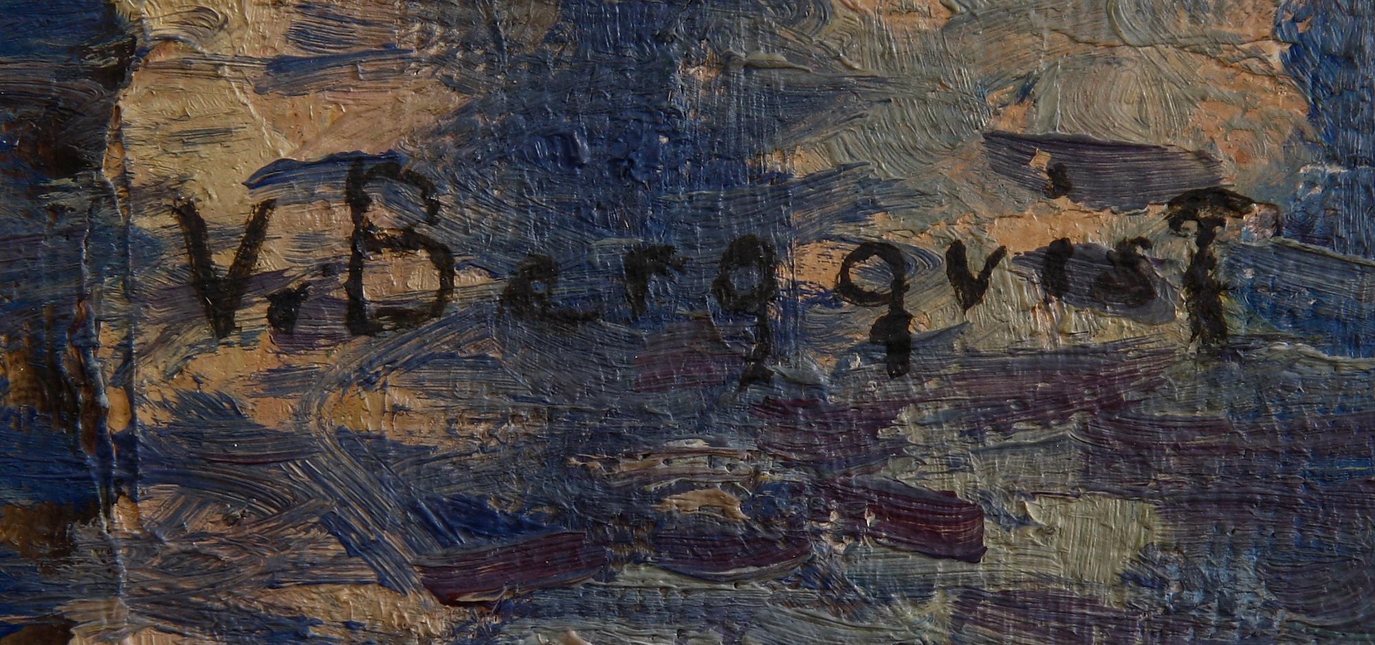 OKÄND KONSTNÄR. Olja på duk, sign. V. Bergqvist.
