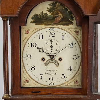 A mahognay long case clock from around the year 1800, H Bunyan Lincoln.