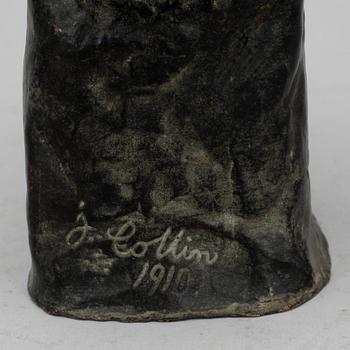JOHANNES COLLIN, skulptur, brons, L Rasmussen, Köpenhamn, signerad och daterad 1910.