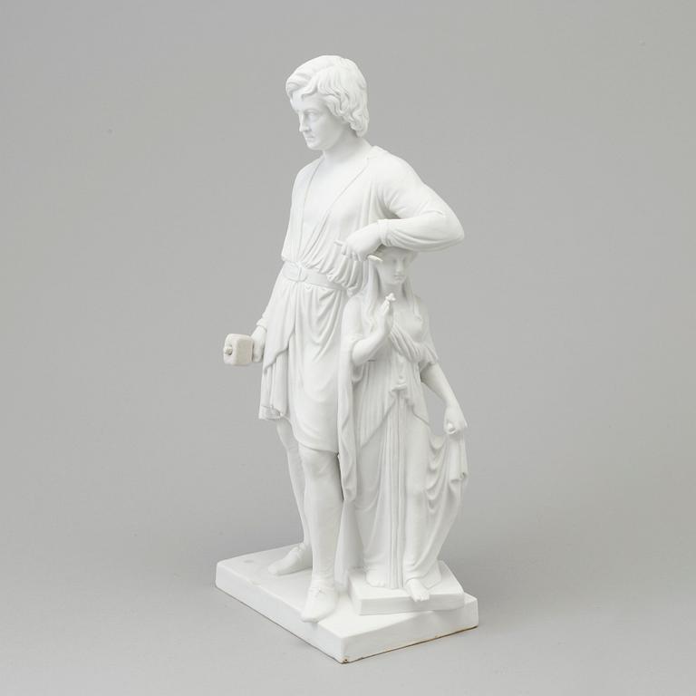 A bisquit sculptur after Thorvaldsen 'Thorvaldsen leaning on Hope', Royal Copenhagen, Denmark, 19th Century.