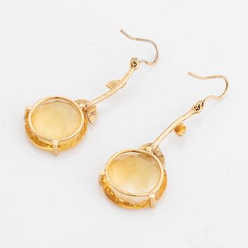 Large citrine and brilliant cut diamond earrings.