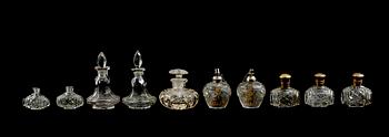 PARFYMFLAKONGER, glas, 10 st, 1700-/1800-tal.