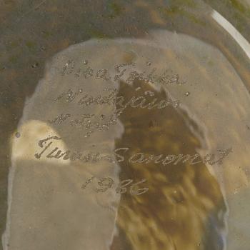 Oiva Toikka, glasfågel, signerad Oiva Toikka Nuutajärvi Notsjö Turun Sanomat 1986.