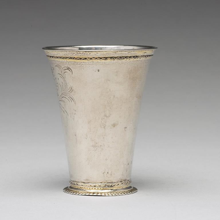 A Swedish early 18th century parcel-gilt silver beaker, mark of Johan Lund, Stockholm 1701.