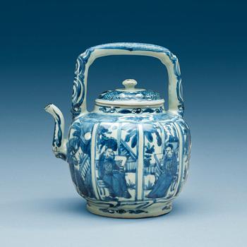 1668. A blue and white tea pot with cover, Ming dynasty, Wanli (1572-1620).