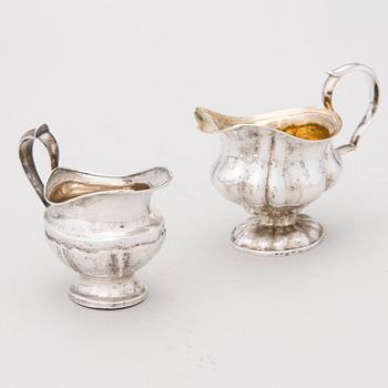 Two cream jugs in silver, Finland 1866-1870.