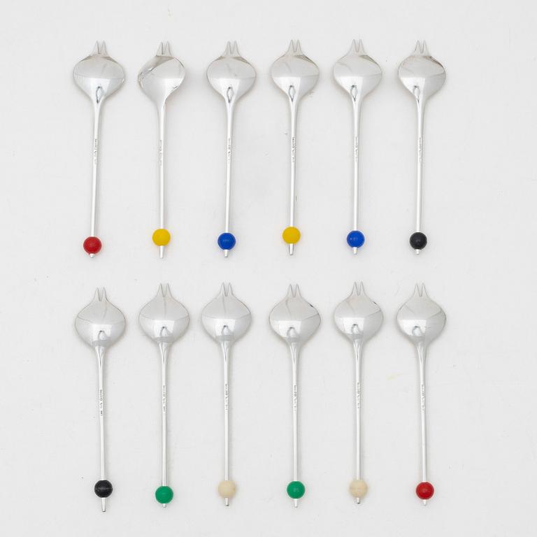 A silver dessert cutlery set, 12 pieces, marks of Guldsmedsaktiebolaget (GAB), Stockholm, Sweden 1964.