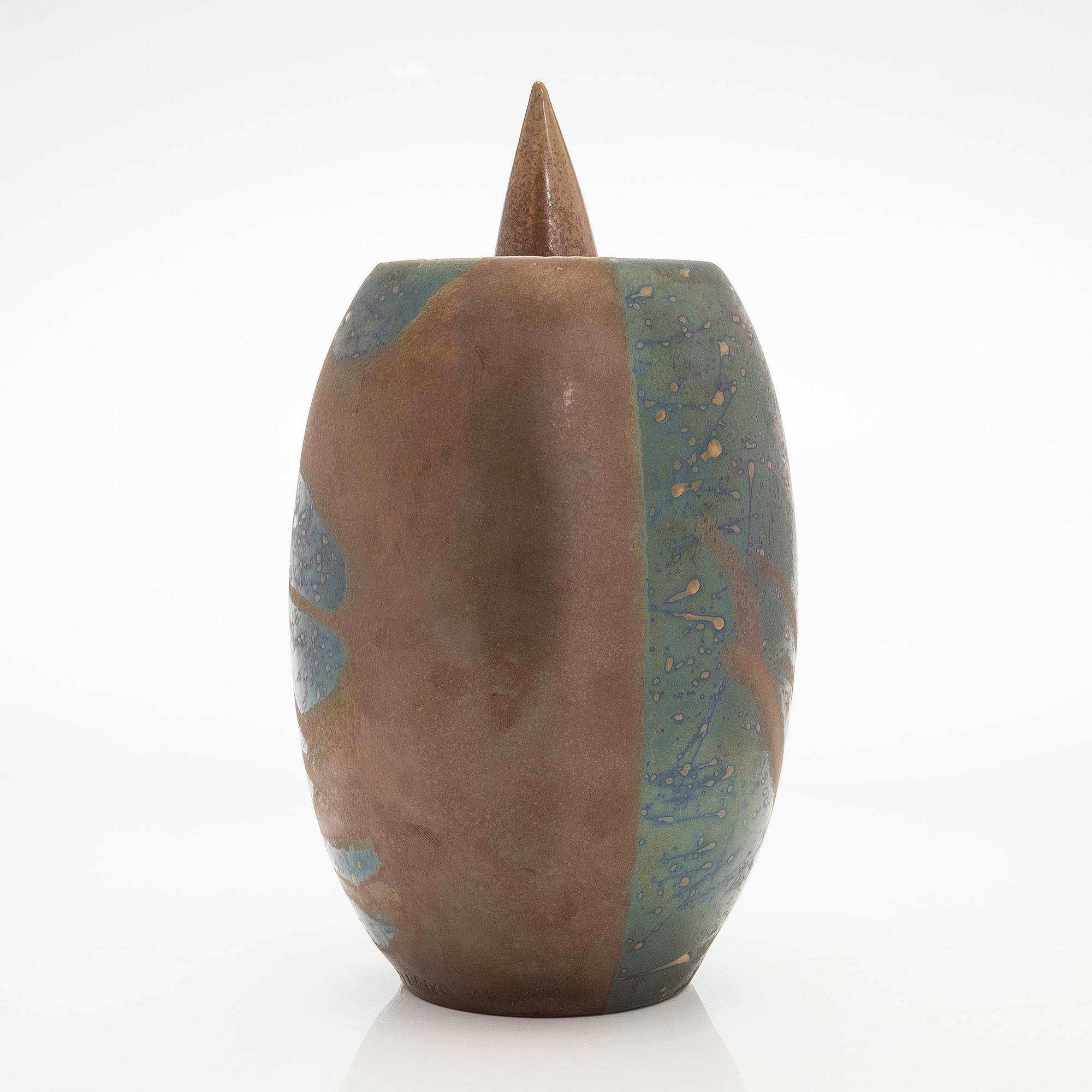 Inkeri Leivo, vas med lock, keramik, signerad Inkeri Leivo Arabia.