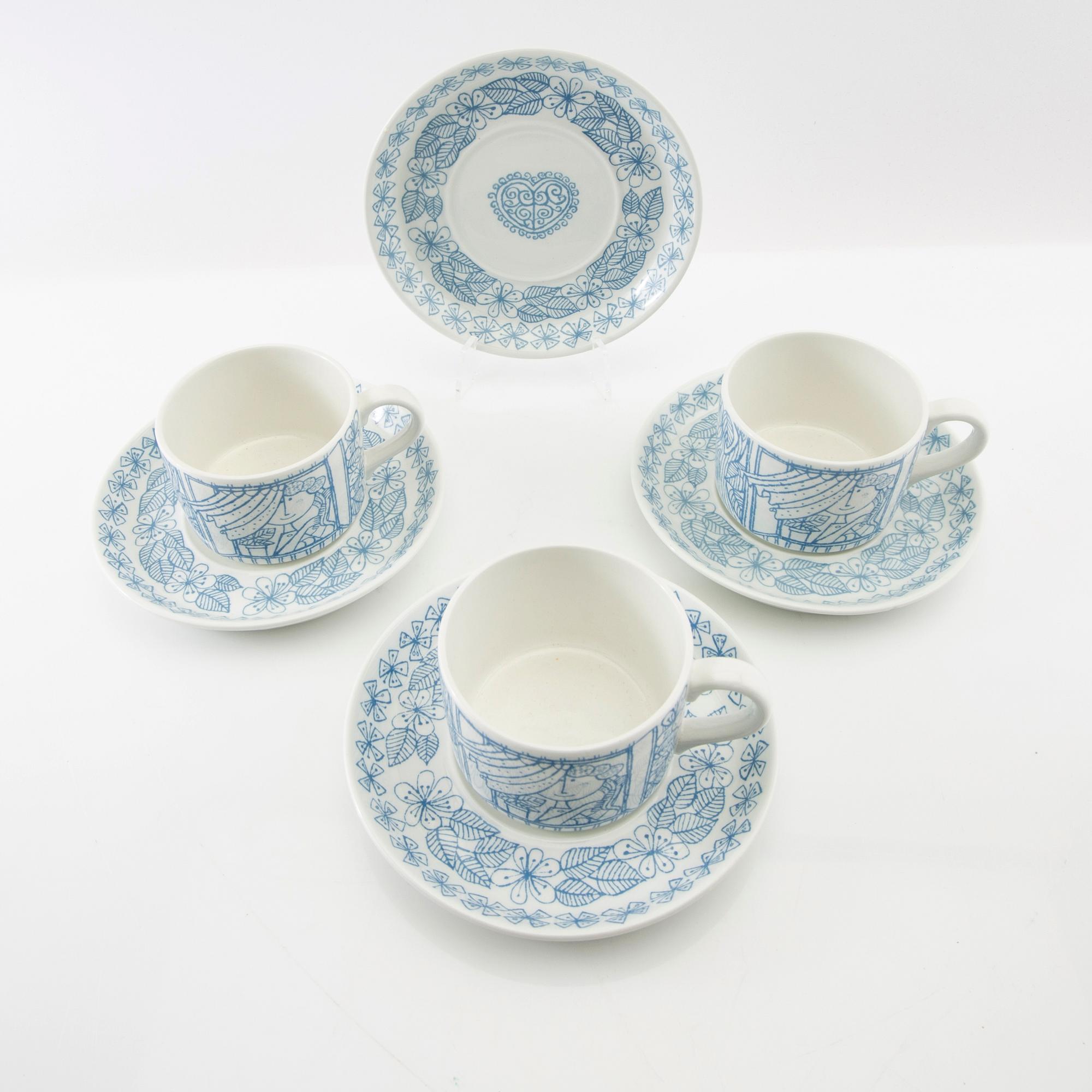 Stig Lindberg, tea cups 8 pcs "Boro" Gustavsberg stoneware 1960s.