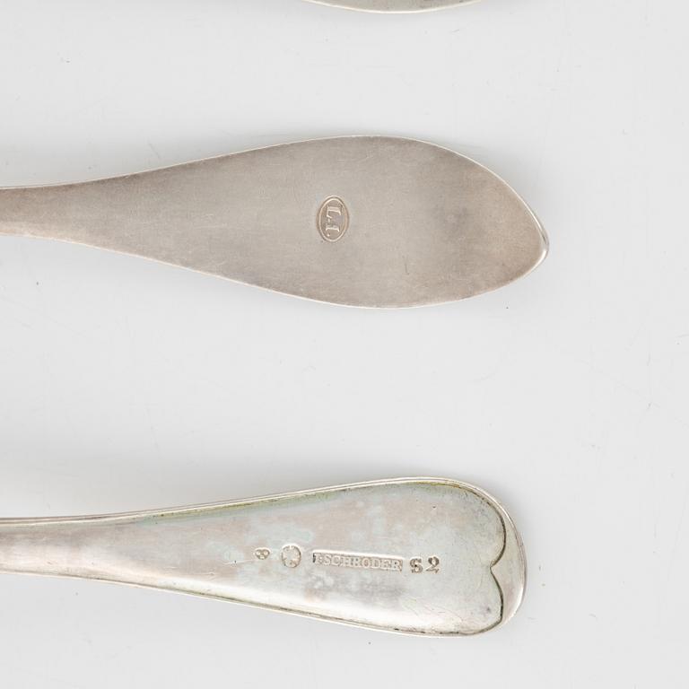 Skedar, 9 st, silver, Sverige 1700-1800-tal.