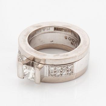 Rolf Karlsson, Three rings, 18K white gold with princess-cut and brilliant-cut diamonds, and two band rings.