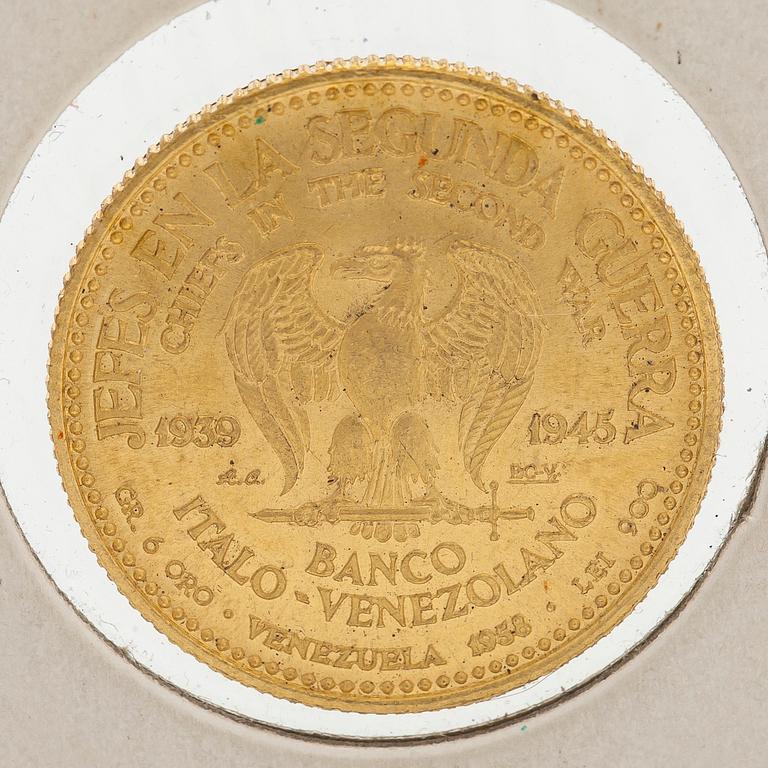 A commemorative coin of Mannerheim, gold, Venezuela 1958. Banco Italo-Venezuela.