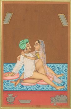 Oidentifierad konstnär, Erotiska scener, Indien, 1900-tal. Tre stycken.