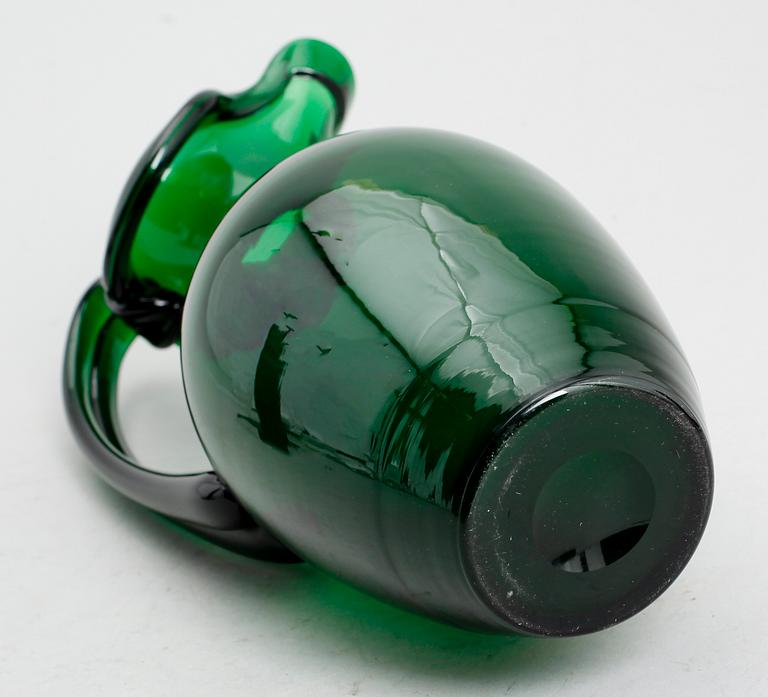 An Edward Hald emerald green glass wine-pitcher, Sandvik/Orrefors ca 1929.