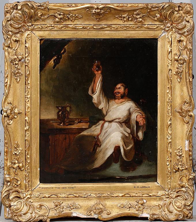 OKÄND KONSTNÄR, olja på duk, signerad Leslie, 1800-tal.