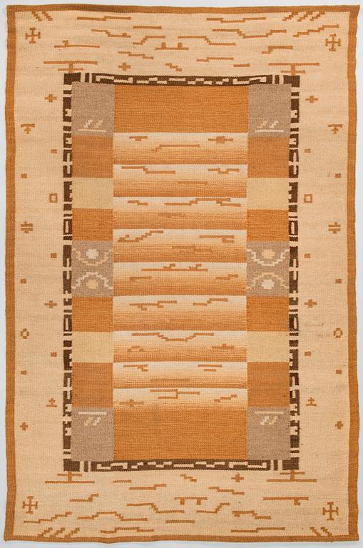 Margareta Ahlstedt-Willandt, A 1930s Finnish flat weave carpet for Lempäälän Mattokutomo. Circa 235x155cm.