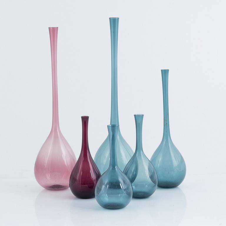 Arthur Percy, six glass vases, Gullaskruf, Sweden, 1950's.