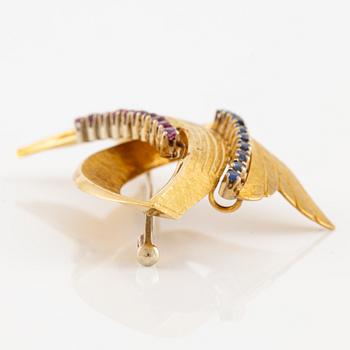 Brosch, 18K guld med rubiner och safirer.