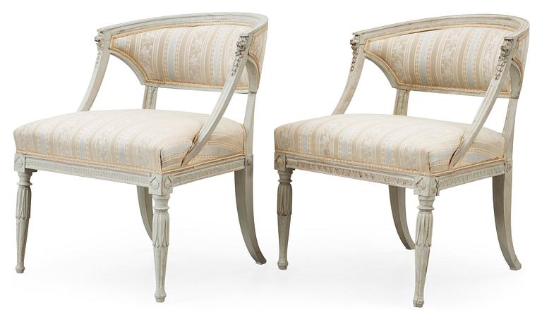 A pair of late Gustavian circa 1800 armchairs.