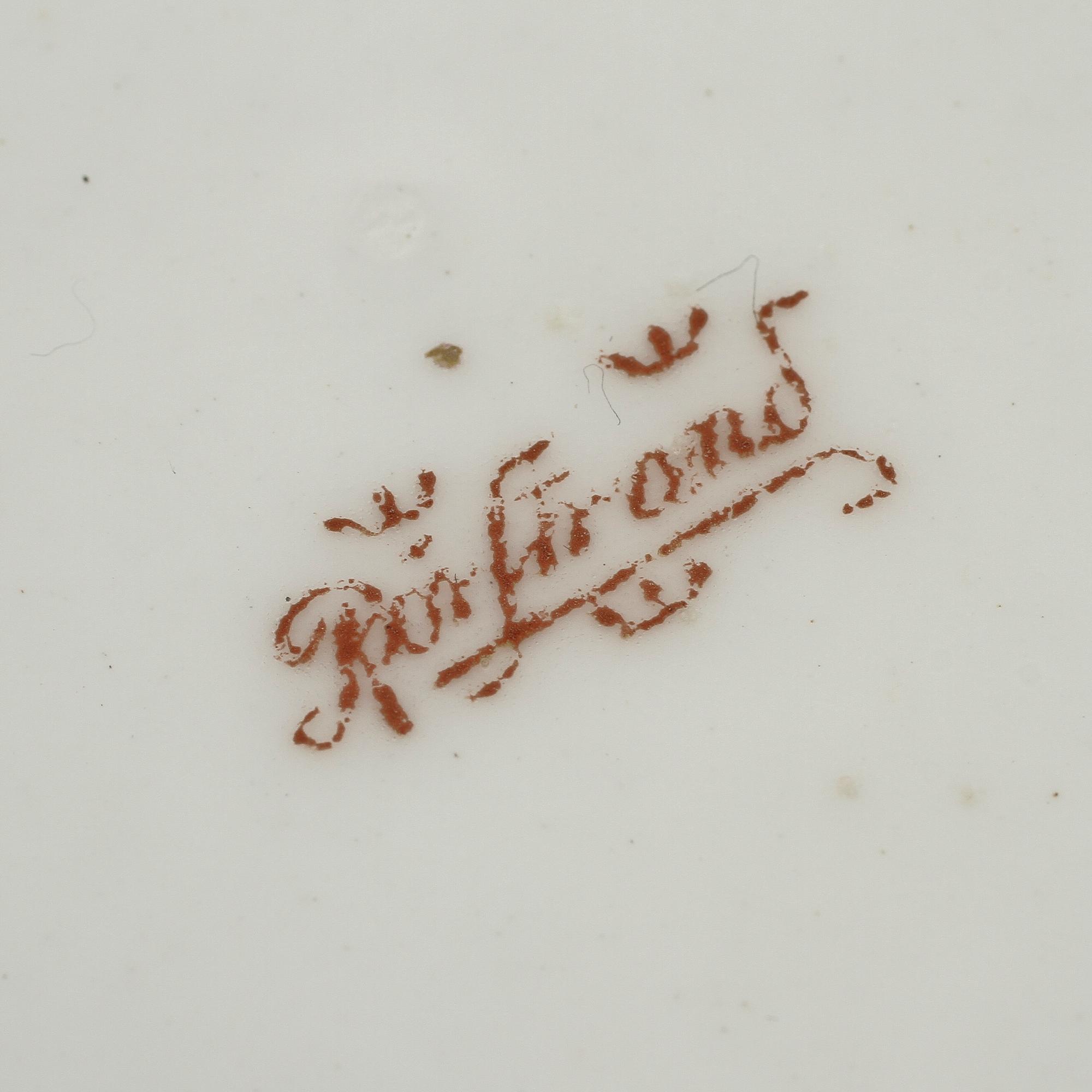 KAFFEKOPPAR MED FAT, 5 st samt FAT, porslin, Rörstrand, omkring 1890.