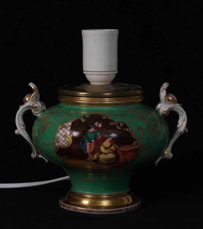 BORDSLAMPA, porslin, senempire, 1800-tal. Märkt JP.