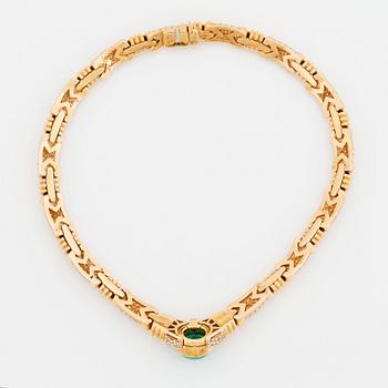 A Bulgari necklace set with a cabochon-cut emerald 12.51 cts according to engraving.