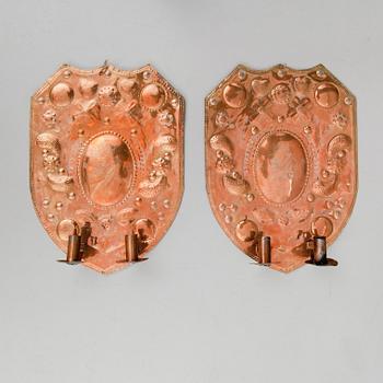LJUSPLÅTAR, 1 par, koppar, 1800-talets andra hälft.