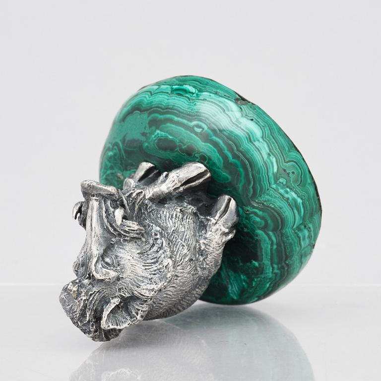 A 19th century silver and malachite figurine. Possibly Pavel Ovchinnikov, Moscow.