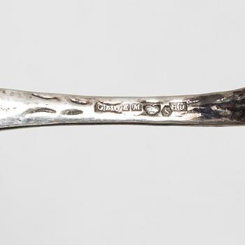 Bricka, fat samt bestick, 4 st, silver, bl a Gewe, Malmö 1966.