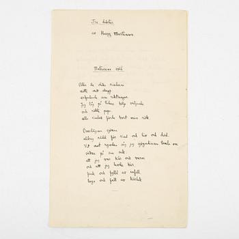 Tre diktmanuskript av Harry Martinson.