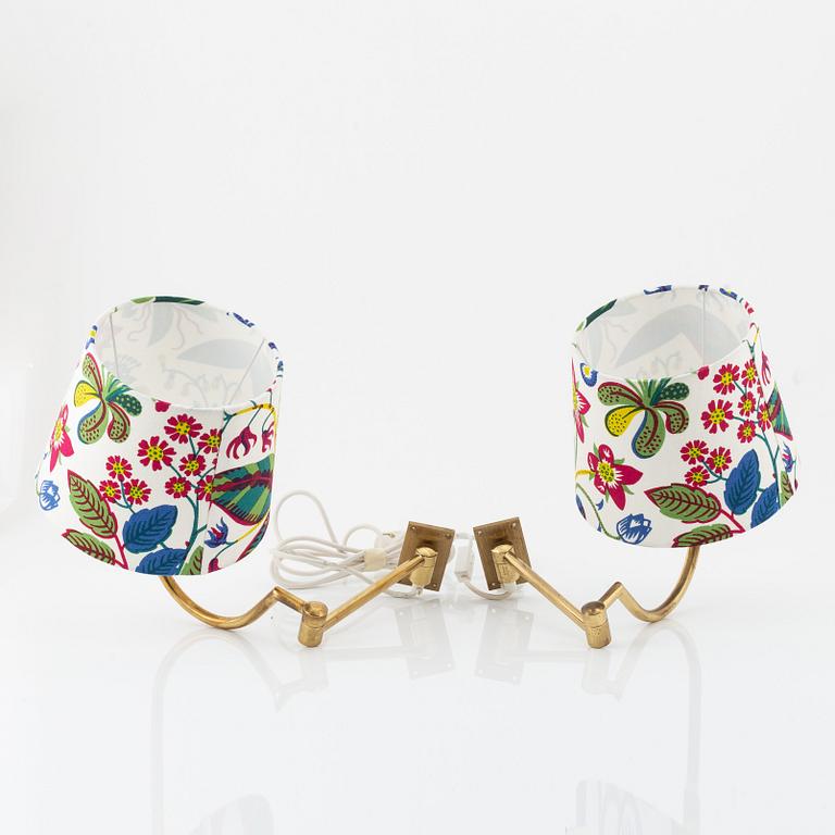 A pair of brass wall lamps, Ewå Sweden, second half of the 20th century.