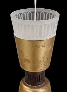 TAKLAMPA, mässing och glas, 1940/50-tal. Höjd 54cm.