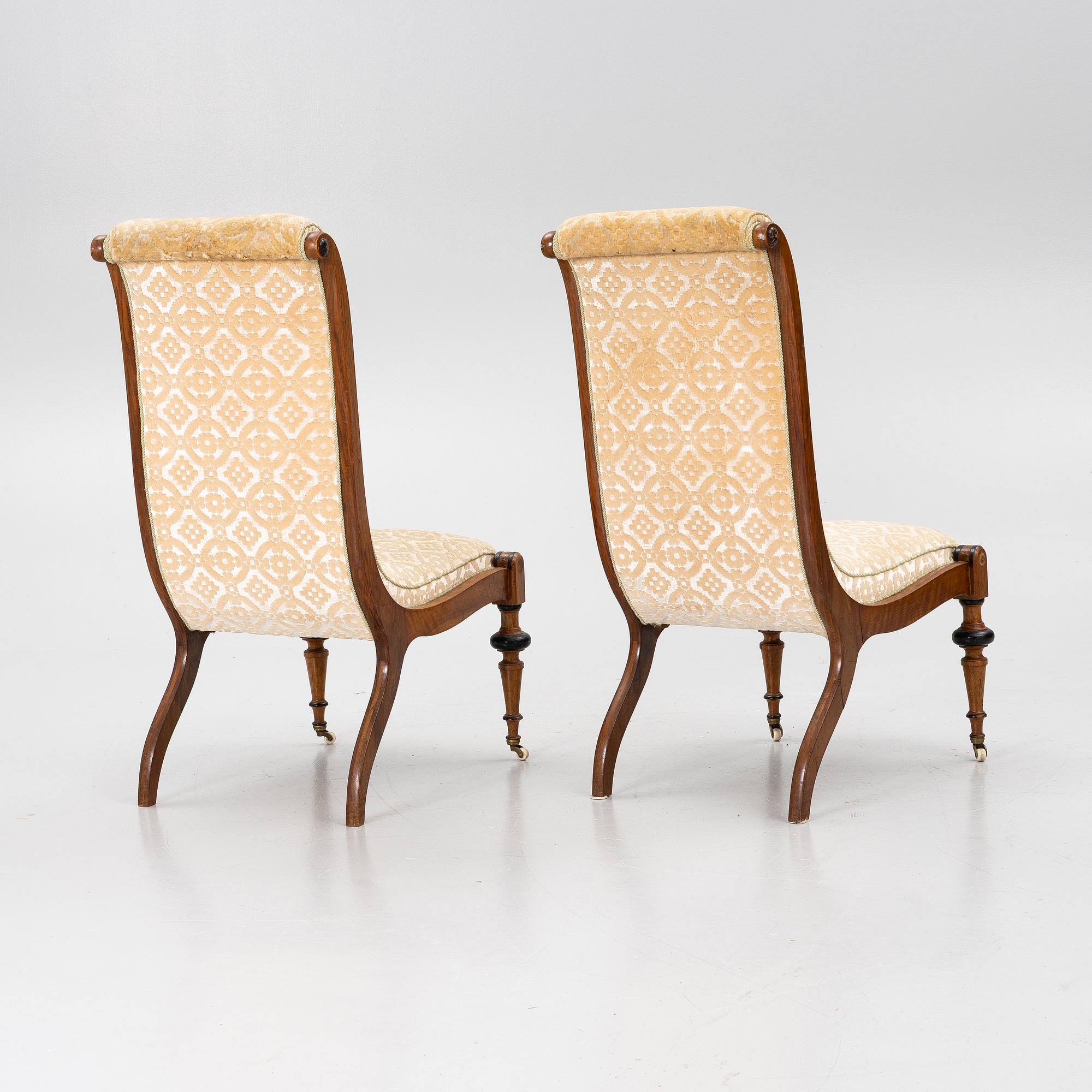 Swan-neck chairs, a pair, circa 1850.