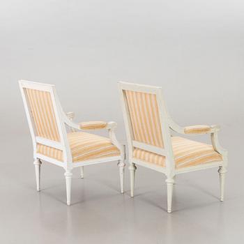 A pair of Swedish late Gustavian armchairs beginning of the 19th century.