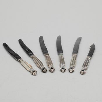 KNIVAR, 6 st, silver, Konge/Acorn, Johan Rohde för Georg Jensen. Total vikt ca 245 gram.