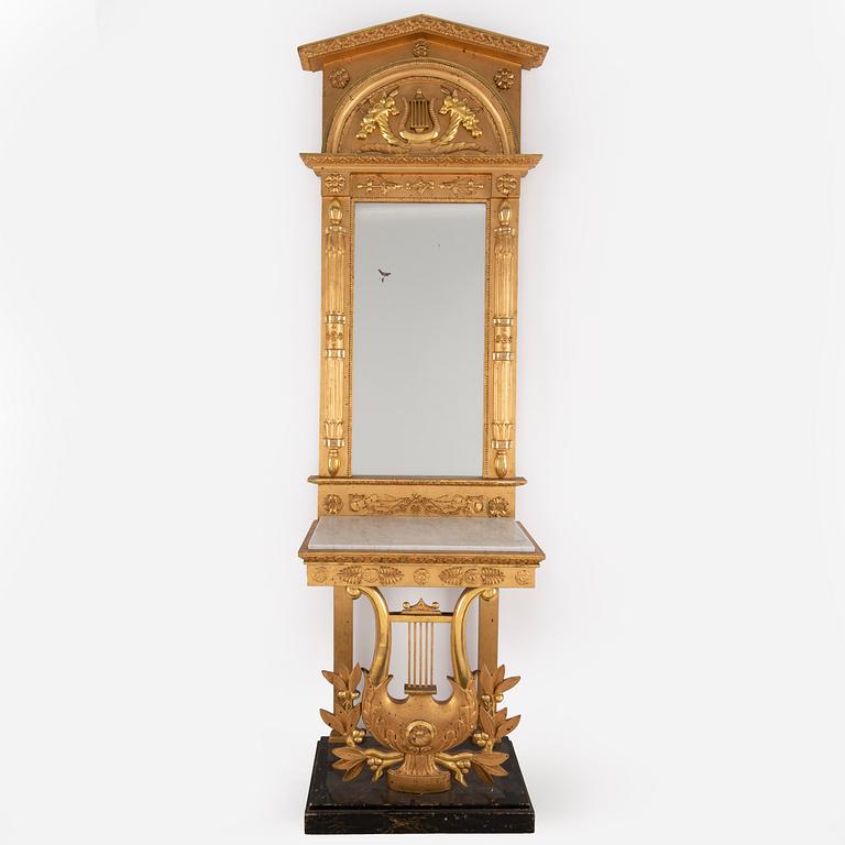 A Swedish mirror and console table, Empire, first half of the 19th century.