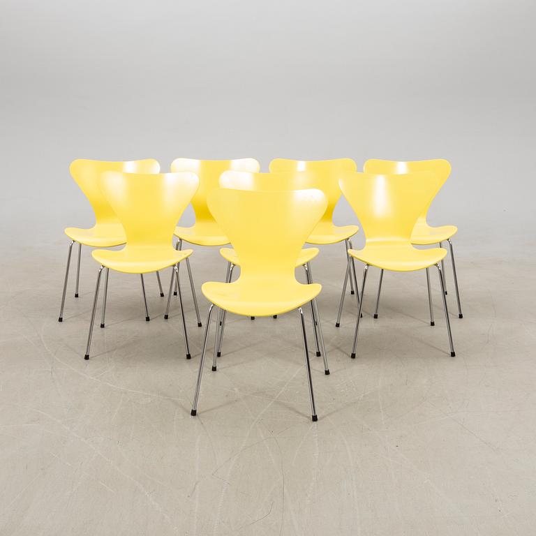 Arne Jacobsen, stolar, 8 st, "Sjuan", Fritz Hansen, Danmark 1997.