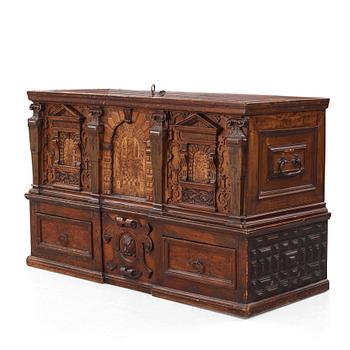 A Swedish baroque marquetry chest, later part of the 17th century,
