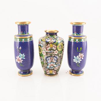 A set of three Chinese enameled vases 20th century.