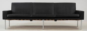 A Hans J Wegner three-seated black leather 'GE-34' sofa, AP-stolen, Denmark 1950's-60's.