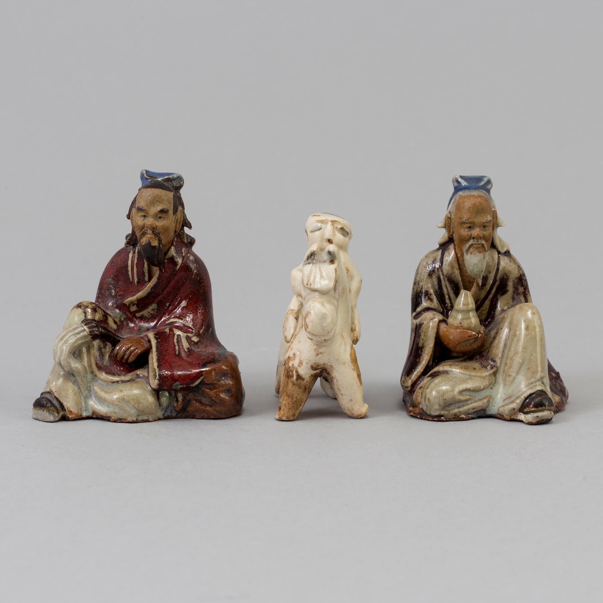 Three Chinese/South east asian ceramic miniature figurines, ca 1900 and older.
